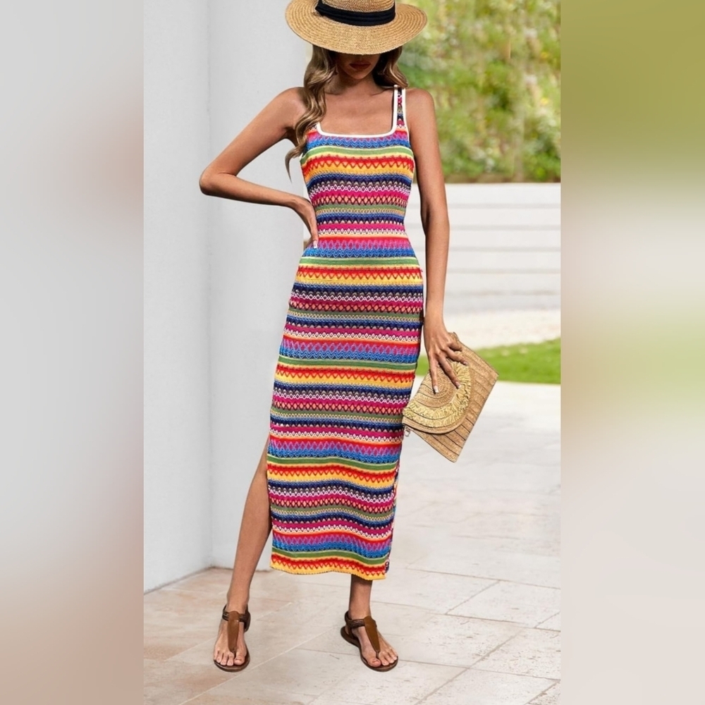 Colorful Striped Midi Dress